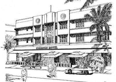 Hand drawn renderings of commercial properties