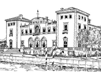 Hand drawn renderings of commercial properties